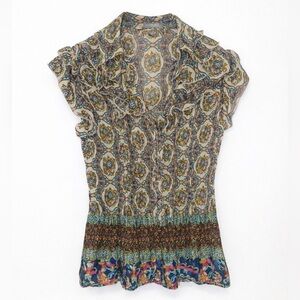 NY Collection Boho Paisley Print Pleated Top Cream Size Mediu
